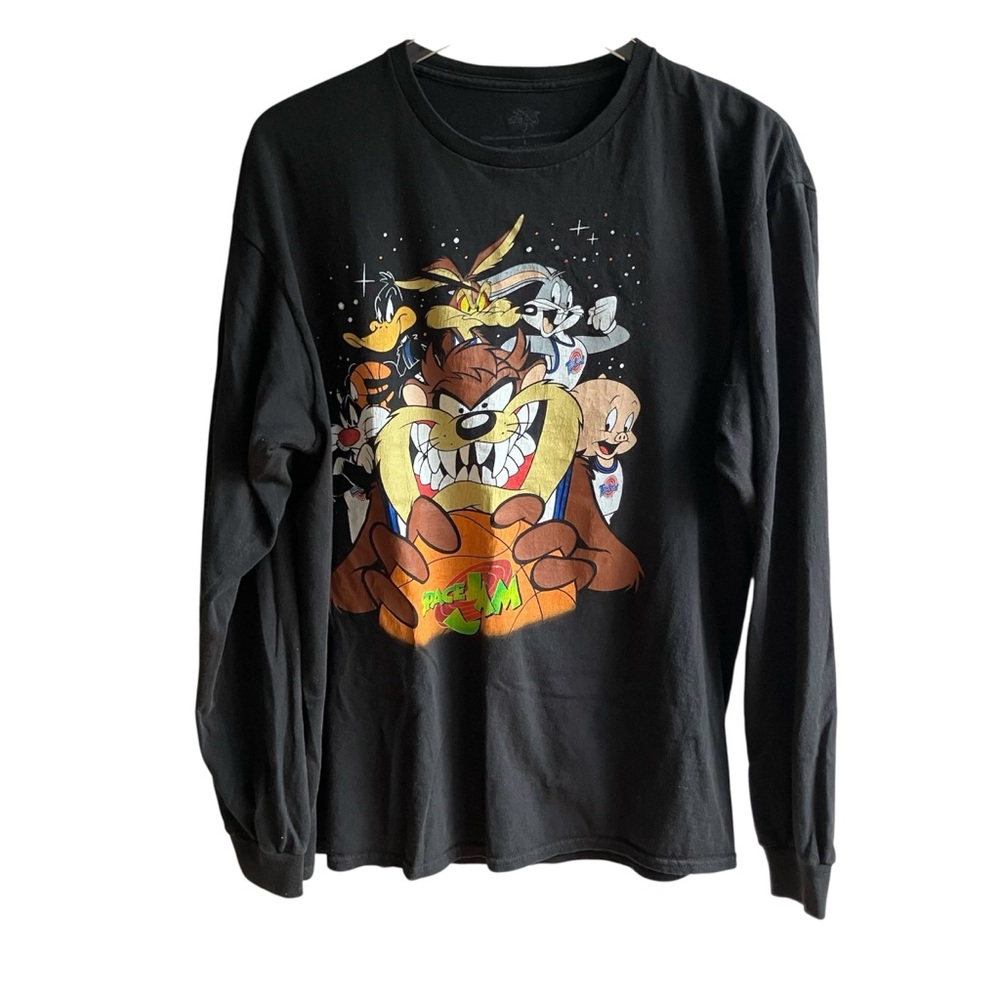 Vintage Space Jam Looney Toons Size L Black Graphic Print Long Sleeve Tee Cotton